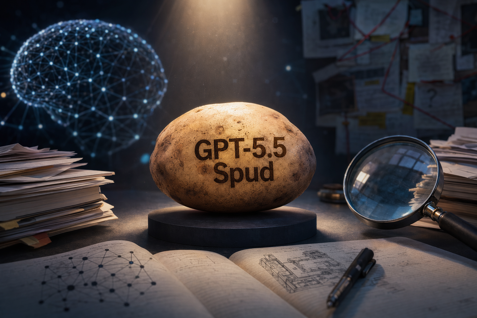 抽象 AI 模型路線圖視覺，呈現 GPT-5.5 Spud 傳聞與官方證據之間的落差