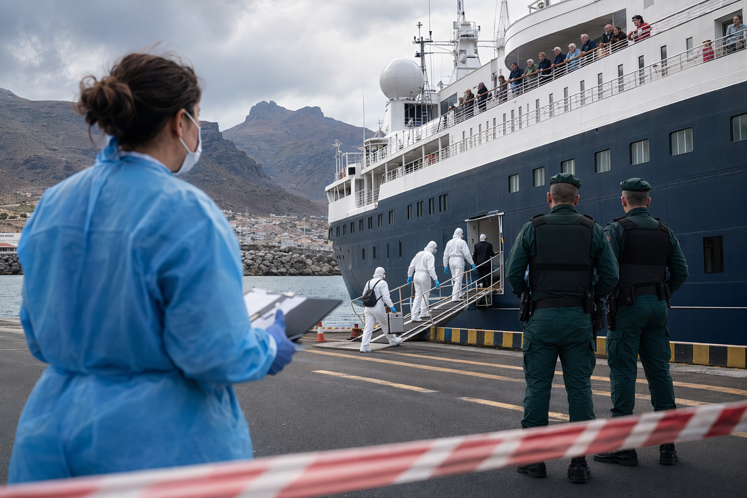 Cruise ship near Tenerife during a controlled health evacuation operation