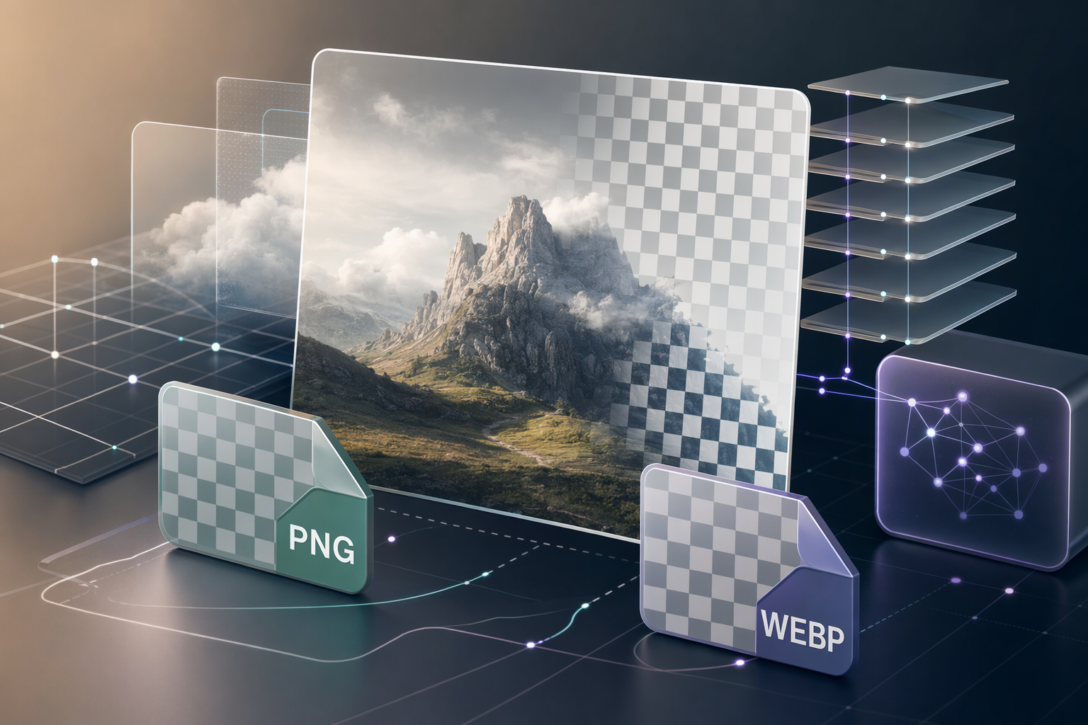 AI-generated illustration of image assets on a transparent checkerboard background