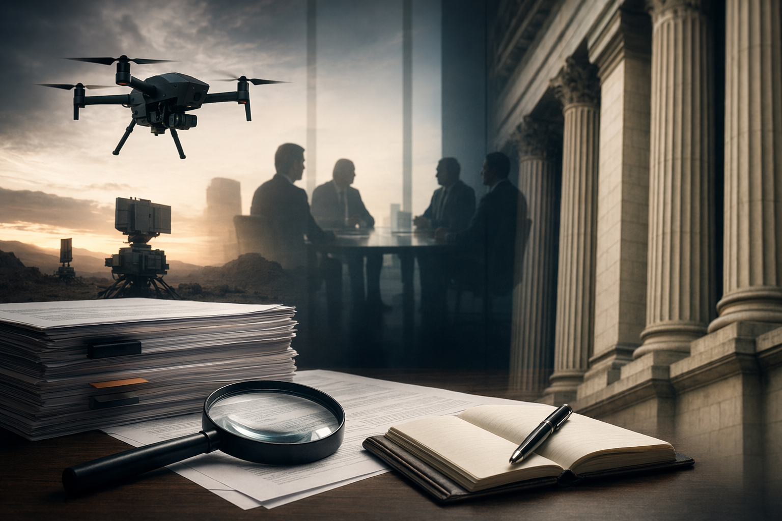 AI-generated editorial illustration of DroneShield under ASIC scrutiny