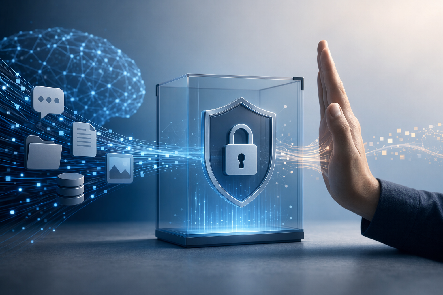 Ilustración editorial sobre privacidad de datos al usar DeepSeek V4.