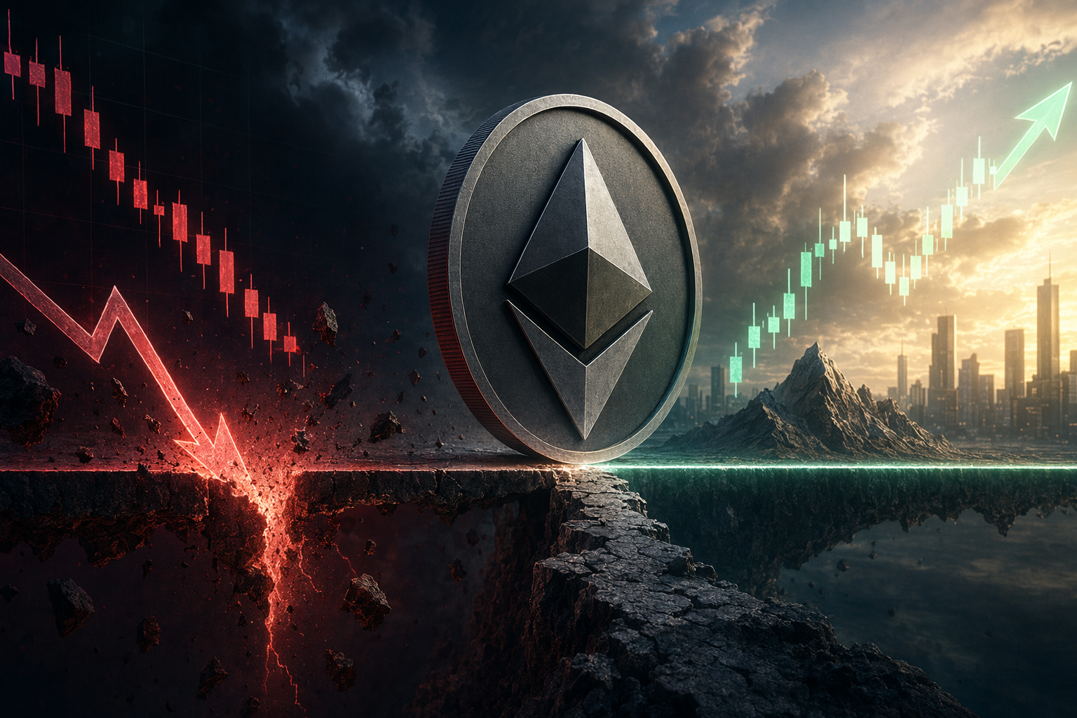 AI-generated Ethereum market illustration with ETH price pressure and leveraged trading risk