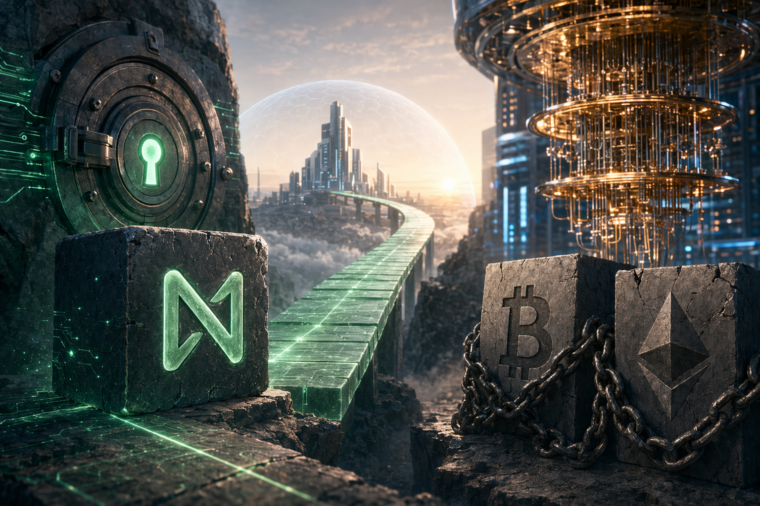 Abstract illustration of NEAR Protocol accounts rotating cryptographic keys for post-quantum blockchain security
