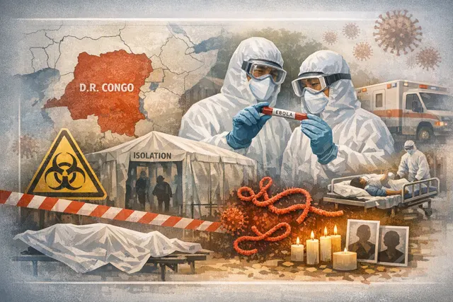 Editorial illustration representing the Ebola outbreak in the Democratic Republic of the Congo