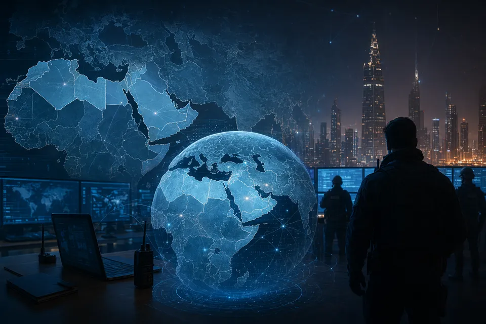 Illustration of international cybercrime investigation targeting phishing and fraud infrastructure across the Middle East and North Africa