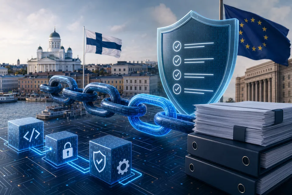Illustration representing software supply chain cybersecurity and EU Cyber Resilience Act compliance
