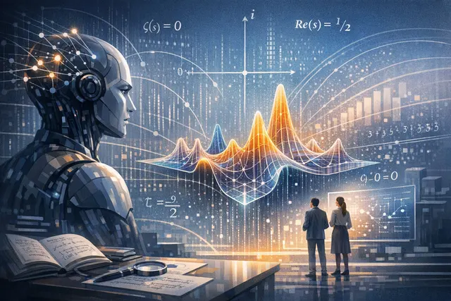 An AI-generated visualization of 60 interconnected subagent nodes surrounding the Riemann zeta function, representing the 31 million token autonomous mathematical proof discovery b
