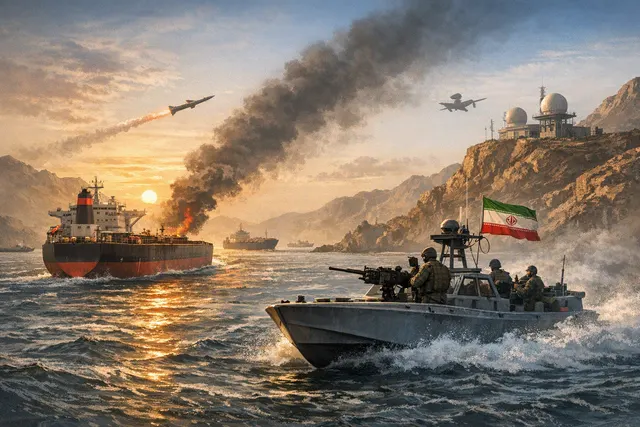 Supertanker navigating the Strait of Hormuz amid heightened security risk