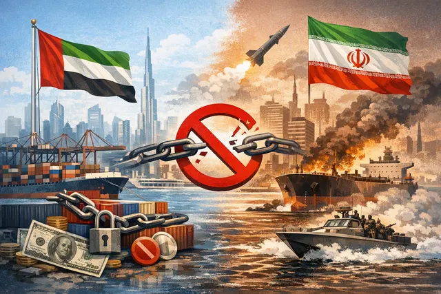 What prompted the United Arab Emirates to suspend all trade, commercial exchanges, and financial transactions with Iran until further notice