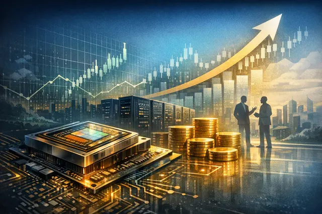 Editorial illustration of Nvidia financing AI data centers and GPU infrastructure