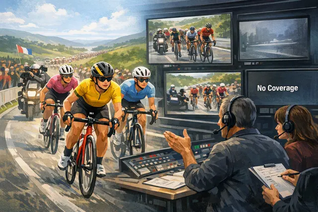 Tour de France Femmes race in progress with cyclists on a mountain road