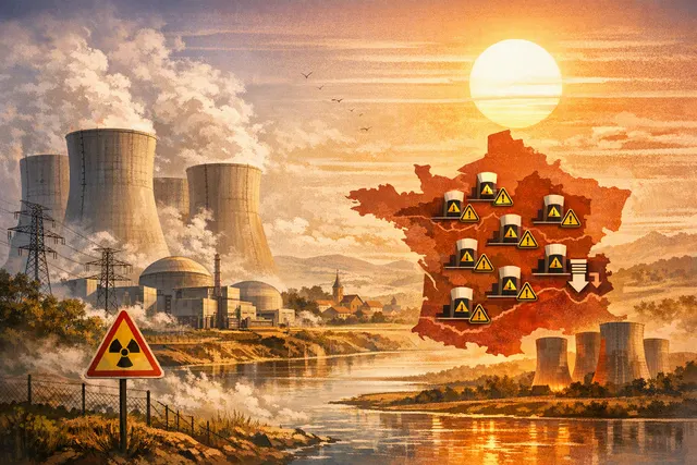 How did Europe's fifth heatwave of summer 2026 force France to take roughly 15% of its nuclear fleet offline (9.4 GW across nine reactors),