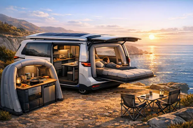 VW ID. California Cruise all-electric camper van concept with inflatable camping modules