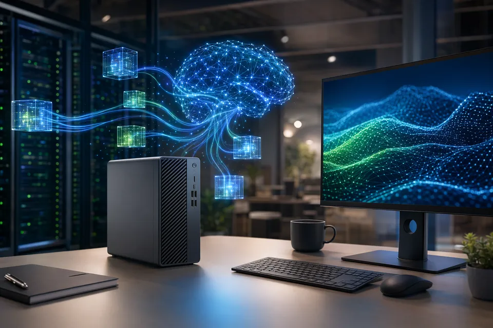 Illustration of an enterprise workstation running autonomous AI agents locally as part of Dell’s Deskside Agentic AI platform