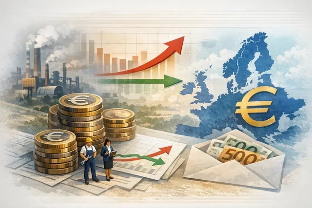 AI-generated editorial image about ECB inflation policy, eurozone wage growth and energy-price risks