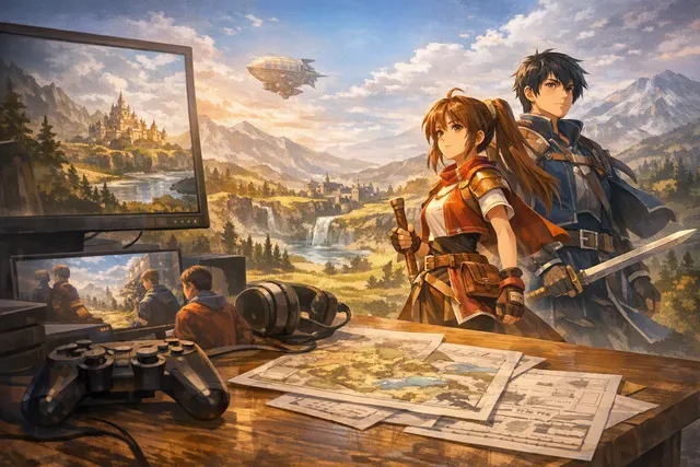 Editorial fantasy RPG artwork representing the Trails in the Sky 2nd Chapter demo