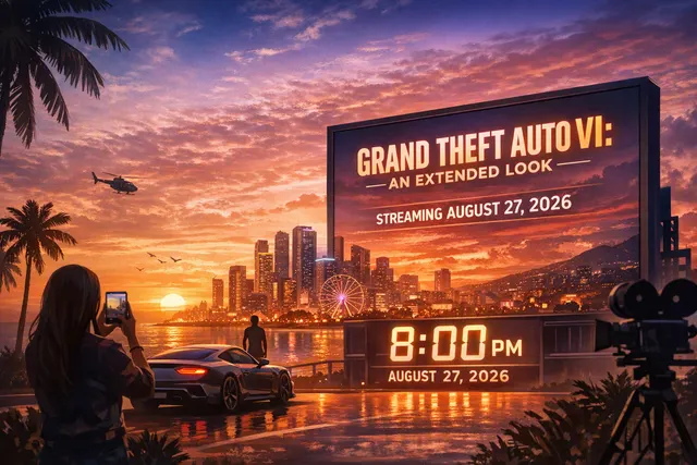 GTA VI artwork with Vice City neon lighting and Netflix branding, representing the August 27 premiere.