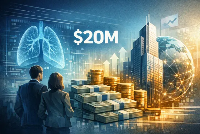 Abstract digital illustration representing AI-powered medical imaging analysis of lungs and heart for clinical trials