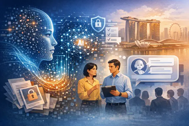 Illustration of Singapore’s AI privacy notifications and chatbot information-card guidelines