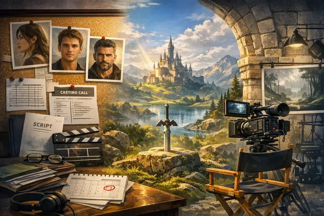 AI-generated concept image for the live-action The Legend of Zelda film, featuring Link and Princess Zelda in a fantasy Hyrule landscape