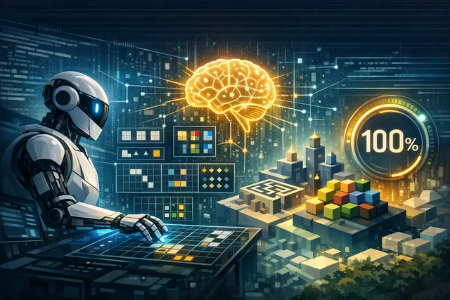 Abstract AI agent architecture visual representing NVIDIA AVO solving interactive reasoning tasks