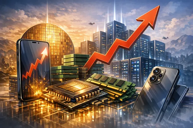 A visual representation of skyrocketing smartphone prices in 2026 driven by an AI-induced memory chip shortage.