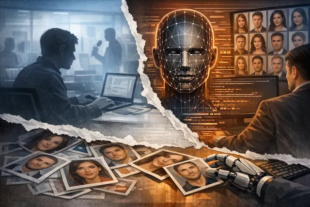AI-generated editorial hero image representing the Movchan Agency controversy and erosion of trust in journalism and PR