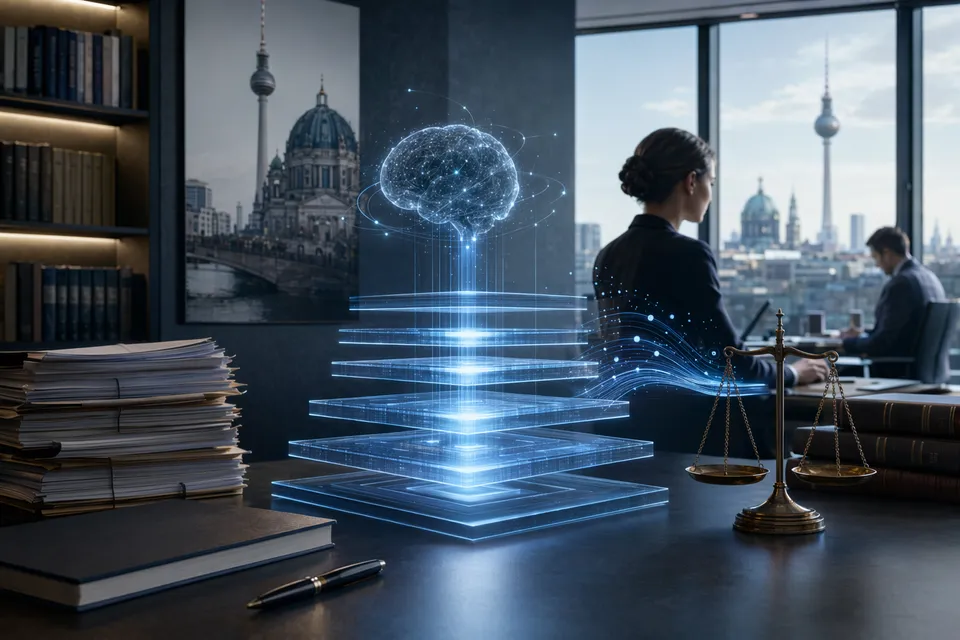 Illustration representing an AI-powered legal operations platform used by law firms and notaries