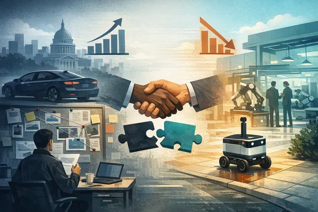 An AI-generated image symbolizing the fractured partnership between Uber and Serve Robotics, featuring a delivery robot on a sidewalk with a diverging path.