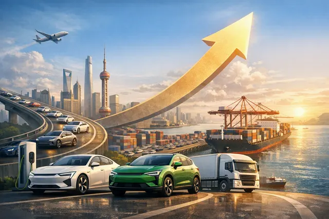 Illustration of electric vehicles representing China’s NEV sales milestone and global exports