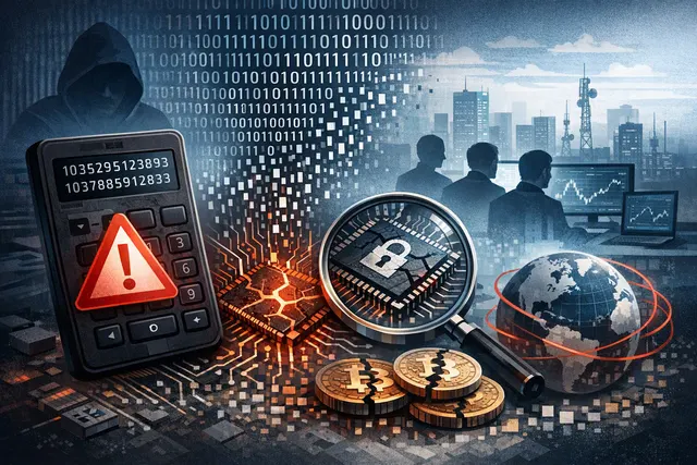 AI-generated editorial hero image for the Coldcard RNG firmware hack showing a damaged hardware wallet with glowing digital background