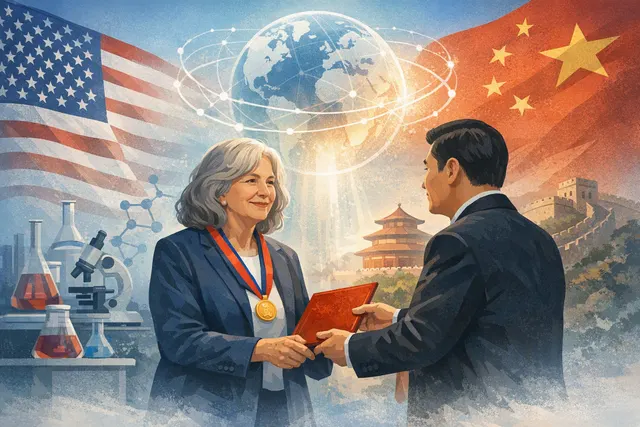 Elsa Reichmanis, American materials scientist and Lehigh University professor, receives the China International Science and Technology Cooperation Award in Beijing, July 2026