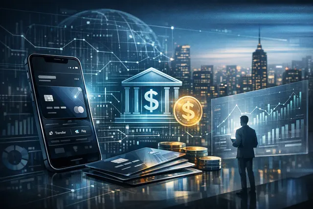 X Money banking service interface showing a wallet, debit card, and payment features