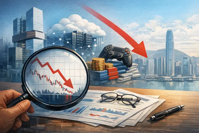 Editorial illustration of Tencent balancing artificial intelligence investment with investor concerns over cash flow and returns