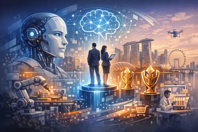 Illustration of Singapore SMEs using artificial intelligence to improve business operations