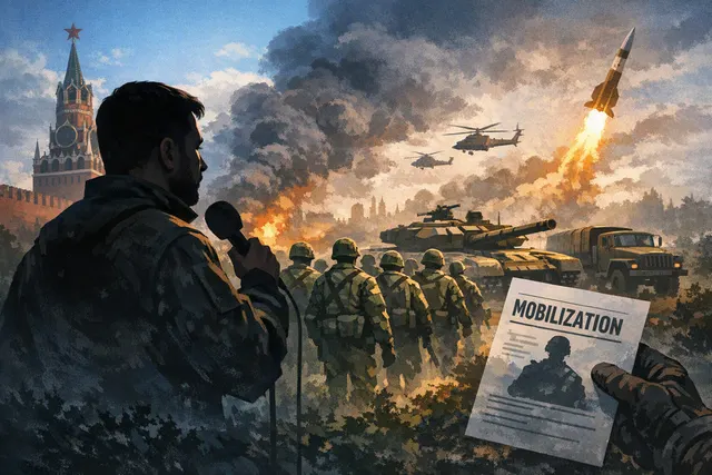 President Volodymyr Zelensky delivering an evening address, warning about Russia's planned post-election military mobilization.