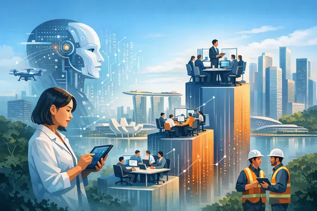 Illustration of Singapore businesses adopting artificial intelligence at different rates