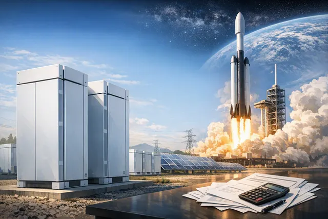 Conceptual image of Tesla Megapack battery storage units at an AI data center facility