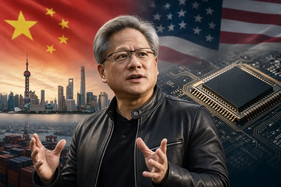 Illustration representing Nvidia’s AI chips caught between U.S. and China technology competition