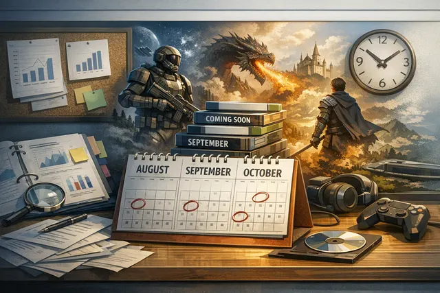 Collage of video game release posters from August, September, and October 2026, symbolizing the crowded release window around Grand Theft Auto VI's November launch.