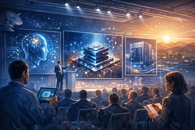 Concept illustration of vertically stacked memory on an AI accelerator, representing Samsung zHBM architecture unveiled at FMS 2026