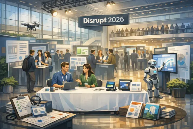 TechCrunch Disrupt 2026 Exhibit Program startup table in Expo Hall