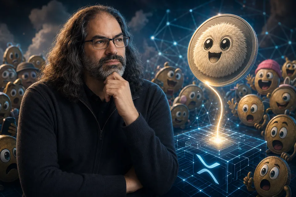 Illustration representing the FUZZY meme coin discussion in the XRP Ledger community involving David Schwartz