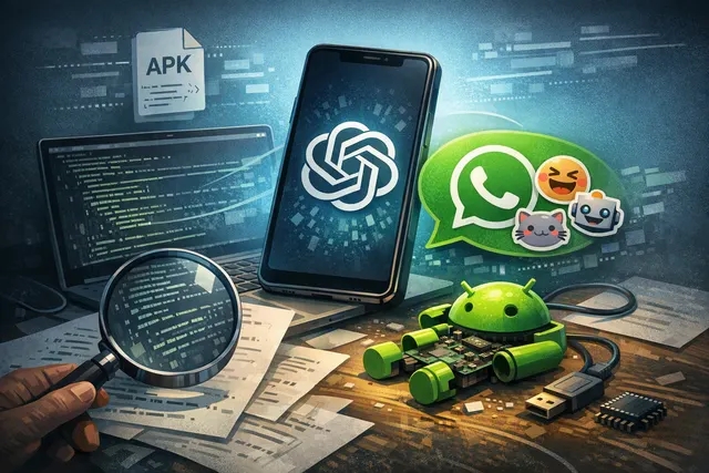 AI-generated abstract artwork representing the ChatGPT WhatsApp sticker export feature discovery through APK teardown