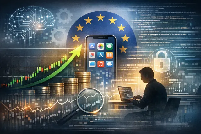 What factors explain Apple’s nearly 3% share gain on August 20, 2026, including its announced EU App Store overhaul—eliminating the per inst