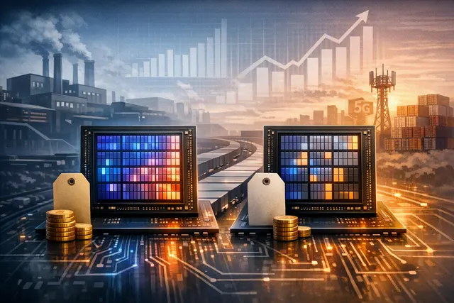 Abstract illustration of two smartphone chips side by side, one with full GPU cores and one with a disabled GPU core, representing GPU binning in flagship mobile processors.