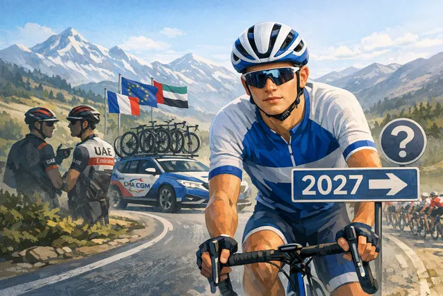 Paul Seixas racing in Decathlon CMA CGM colours during his breakthrough 2026 cycling season