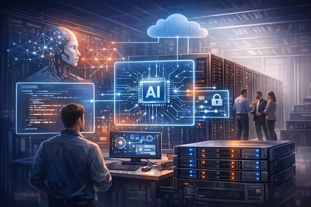 AMD Instinct Coder on-premises AI coding platform server hardware with Supermicro and Spectro Cloud branding, featuring eight AMD Instinct MI325X GPUs