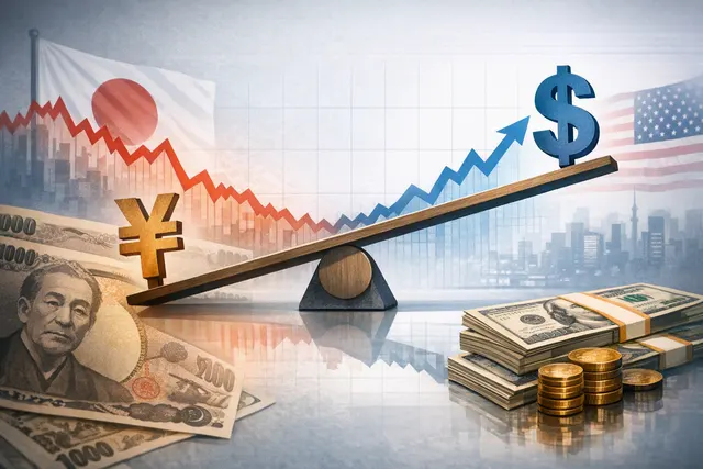 Illustration of the Japanese yen weakening against the U.S. dollar after coordinated currency intervention
