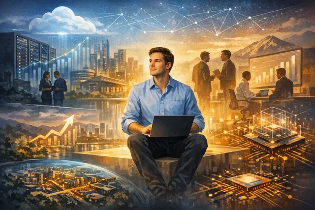 Abstract digital illustration representing enterprise AI agent collaboration, with connected nodes and workflow lines
